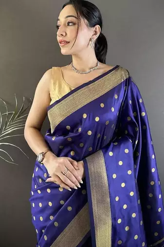 lichi art silk royal blue polka dot paithani art silk saree