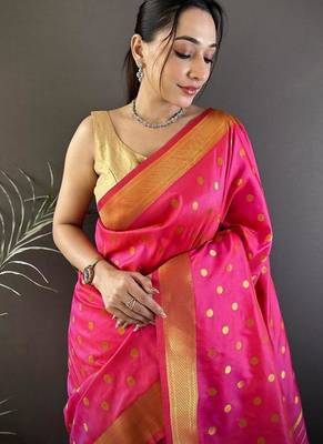lichi Art silk hot pink polka dot paithani Art silk saree 3
