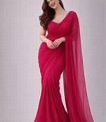 Raspberry color plain georgette designer saree with blouse