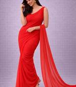 Red color plain georgette designer saree with blouse