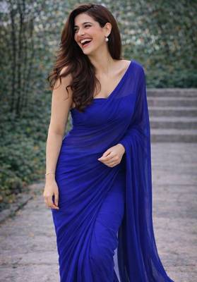 Royal blue color plain georgette designer saree with blouse 2
