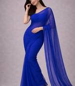 Royal blue color plain georgette designer saree with blouse