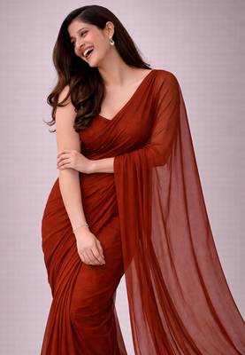 Rust color plain georgette designer saree with blouse 1