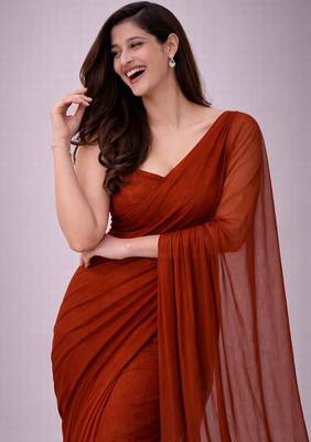 Rust color plain georgette designer saree with blouse 3
