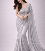 Silver color plain georgette designer saree with blouse