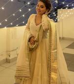 Off white vichitra silk heavy 9mm sequins & thread work fully stitched flared anarkali gown