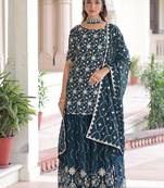 Turquoise Georgette Sequins Embroidered Kurti Sharara Set