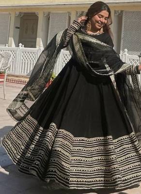 Black rayon heavy cording embroidered sequins & thread work fully stitched kali cut anarkali gown 1