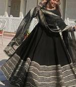 Black rayon heavy cording embroidered sequins & thread work fully stitched kali cut anarkali gown