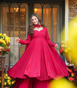 Pink faux blooming heavy sequins & zari thread embroidered fully stitched flared anarkali gown