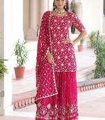 Rani Pink Georgette Sequins Embroidered Gown Set