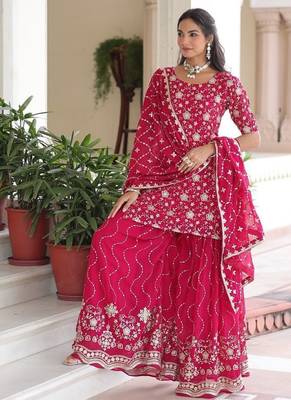 Rani Pink Georgette Sequins Embroidered Gown Set 2