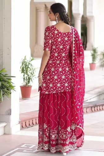 Rani Pink Georgette Sequins Embroidered Gown Set