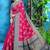 Rani Pink Soft Crepe Saree with Rich Zari Weaving & Navy Blue Contrast Border | Unstitched Blouse Piece by Maharanga