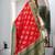 Red Soft Crepe Saree with Rich Zari Weaving & Green Contrast Border | Unstitched Blouse Piece by Maharanga