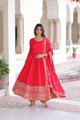 Vichitra Silk Embroidered Anarkali Set 1