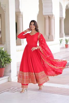 Vichitra Silk Embroidered Anarkali Set 2