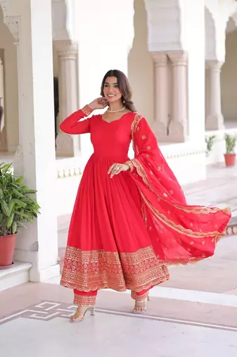 Vichitra Silk Embroidered Anarkali Set
