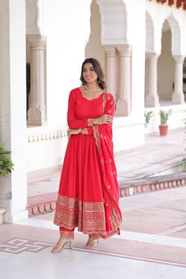 Vichitra Silk Embroidered Anarkali Set 3