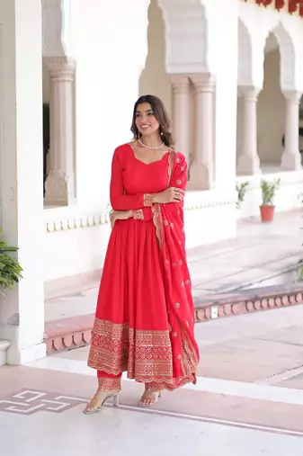 Vichitra Silk Embroidered Anarkali Set