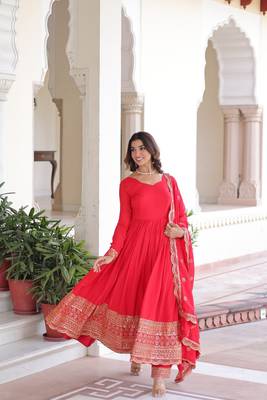 Vichitra Silk Embroidered Anarkali Set 4