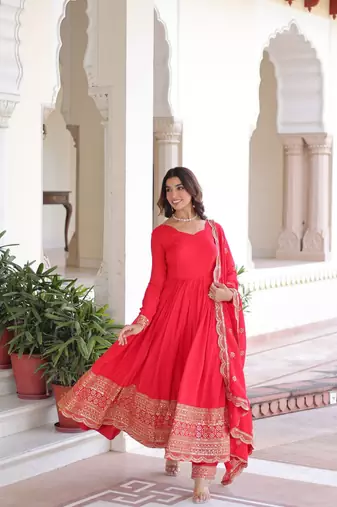 Vichitra Silk Embroidered Anarkali Set