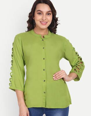 Aarti fashion mandarin collar cut-out sleeves shirt style top 1