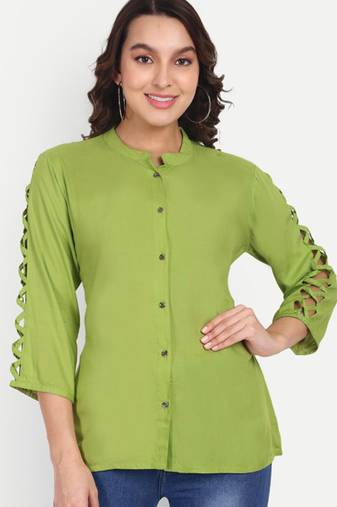 Aarti fashion mandarin collar cut-out sleeves shirt style top