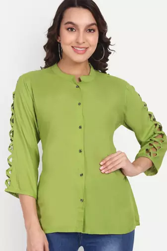 Aarti fashion mandarin collar cut-out sleeves shirt style top