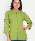 Aarti fashion mandarin collar cut-out sleeves shirt style top