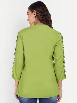 Aarti fashion mandarin collar cut-out sleeves shirt style top 2