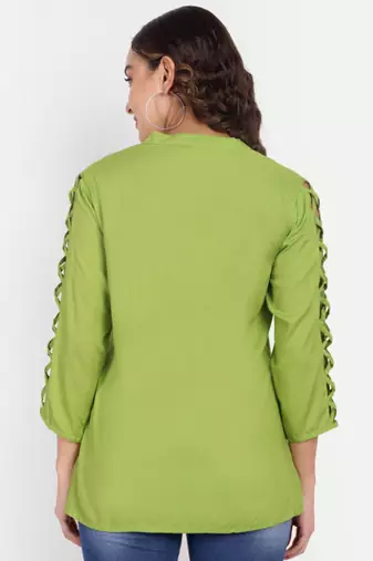 Aarti fashion mandarin collar cut-out sleeves shirt style top