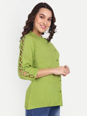 Aarti fashion mandarin collar cut-out sleeves shirt style top 4