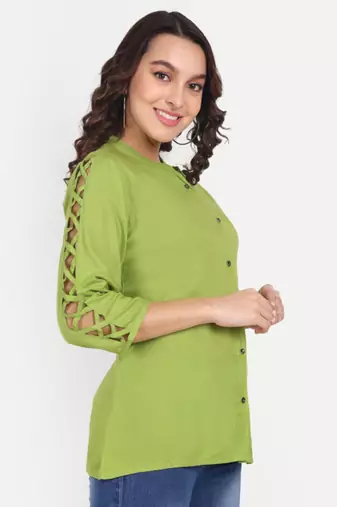 Aarti fashion mandarin collar cut-out sleeves shirt style top