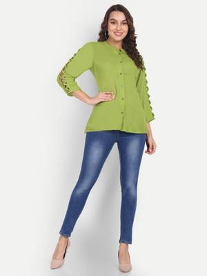 Aarti fashion mandarin collar cut-out sleeves shirt style top 5