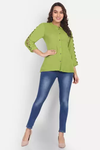 Aarti fashion mandarin collar cut-out sleeves shirt style top