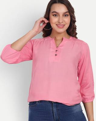 Aarti fashion mandarin collar gathered top 1