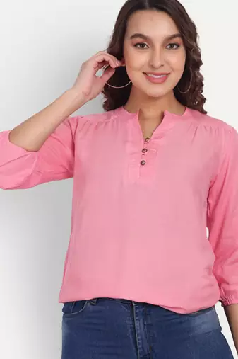 Aarti fashion mandarin collar gathered top