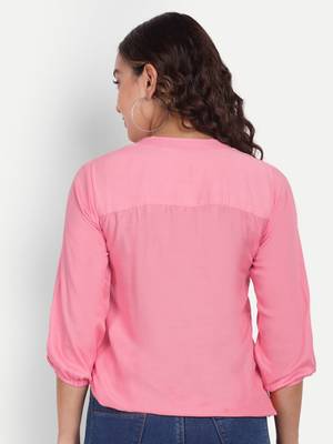 Aarti fashion mandarin collar gathered top 2