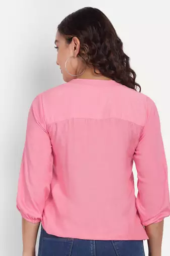 Aarti fashion mandarin collar gathered top
