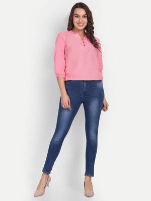 Aarti fashion mandarin collar gathered top 5