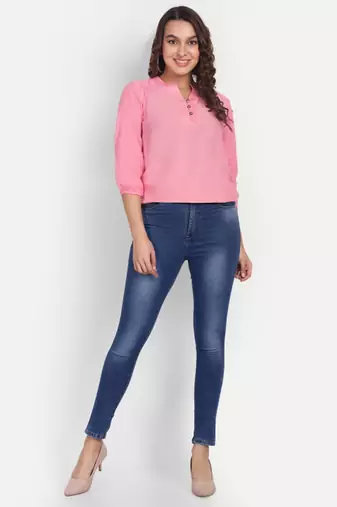 Aarti fashion mandarin collar gathered top