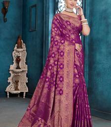 Purple Dola Silk Saree with Heavy Zari Weaving & Broad Traditional Border | Unstitched Blouse Piece