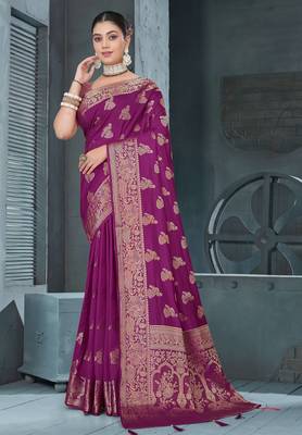 Purple Dola Art Silk Saree with Zari Butta Weaving & Rich Traditional Border | Unstitched Blouse Piece by Maharanga 2
