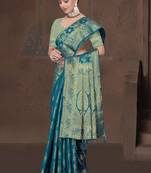 Teal Blue Dola Art Silk Saree with Bandhani Style Zari Woven Work & Rich Traditional Border | Unstitched Blouse Included