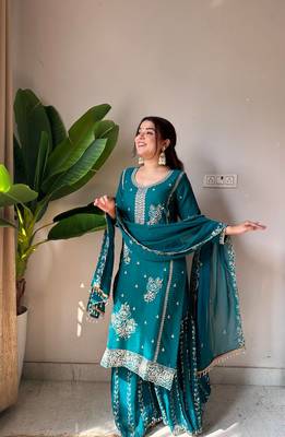 Georgette Kurta Gharara Set with Sequins & Beads Work 1