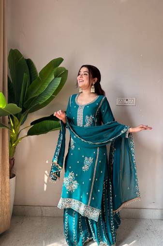 Georgette Kurta Gharara Set with Sequins & Beads Work