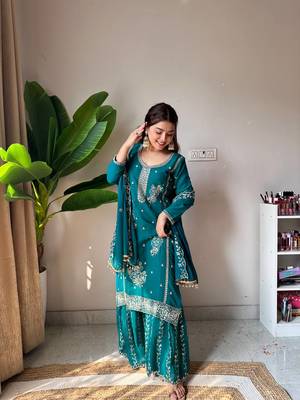 Georgette Kurta Gharara Set with Sequins & Beads Work 2