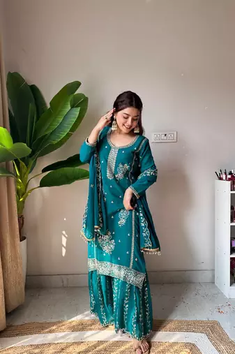 Georgette Kurta Gharara Set with Sequins & Beads Work