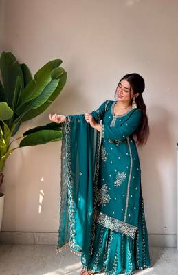 Georgette Kurta Gharara Set with Sequins & Beads Work 3